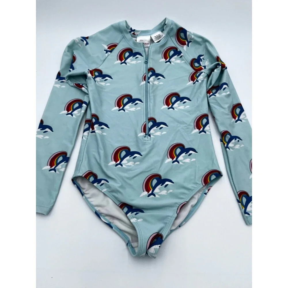 Hanna Andersson Dolphin Rainbow Long Sleeve Rash Guard Swimsuit Kids Size 150 12